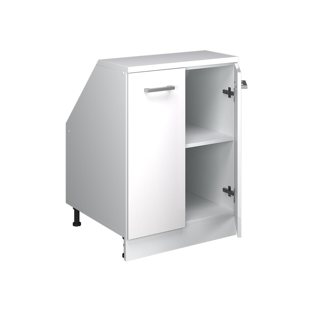 Vicco Meuble de Rangement sous Pente Rion, Blanc Haute Brillance/Blanc, L60 x P60 cm avec 2 Portes, Gain de Place pour Les pièces mansardées