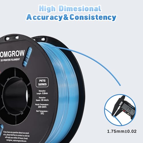 Image of Comgrow PETG 3D Printer Filament 1.75mm, High Precision and Tough 3D Printer Filament 1kg (2.2LBS), Dimensional Accuracy + /- 0.02 mm, Fit Most 3D Printers Gradient Light Blue White