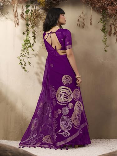 Image of AKHILAM Women's Kanjivaram Pure Silk Floral Printed Saree With Unstitched Blouse Piece