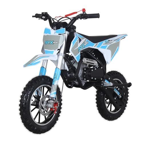 SYX MOTO 50cc Gas Dirt Bike, 4-Stroke Pit Bike for 8-14, Pull Start Gas Powered Off-Road Mini Motorcycle, Ideal for Trail & Motocross, Up 22 Mph, 143 lbs Maximum Load, W/EPA Approved (Blue)