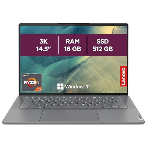 Lenovo Yoga Slim 7 ProX 14ARH7 - Ordinateur Portable 14.5'' 3K (AMD Ryzen 5 6600HS Creator Edition, RAM 16Go, SSD 512Go, AMD Radeon 660M Graphics,Windows 11 Home) Clavier rétroéclairé AZERTY FR - Gris