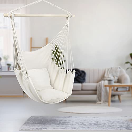 Sorbus Stylish Swing Chair - Fine Cotton Weave For Super Comfort & Durability- Hanging Hammock Chair W/2 Seat Cushions- Portable Outdoor Hanging Chair W/Hardware Kit - Indoor Outdoor Use - Max 265Lbs #TOP3