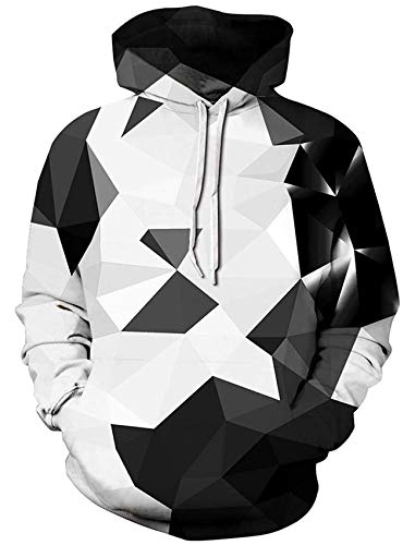 PNKJ Mens Hoodies 3D Novelty Geometry Print White Hoodies for Men - Unisex Pullover Sweatshirts,S