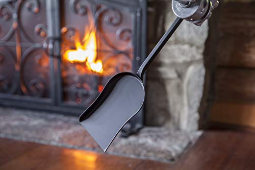 Plow & Hearth 5 Piece Hand Forged Iron Compact Fireplace Tool Set Poker Tongs Shovel Broom And Stand Shepherd's Hook Style Wood Stove Firepit Accessories Natural Black Finish 10.25 Sq. X 20 H #TOP6