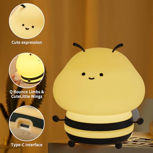 Image of Bee Night Light Animal Pat Light Industrious 3 Levels Soft Warm Light Can be Adjusted Dreamlike Dazzling Tap Touch Boys and Girls Room Decor