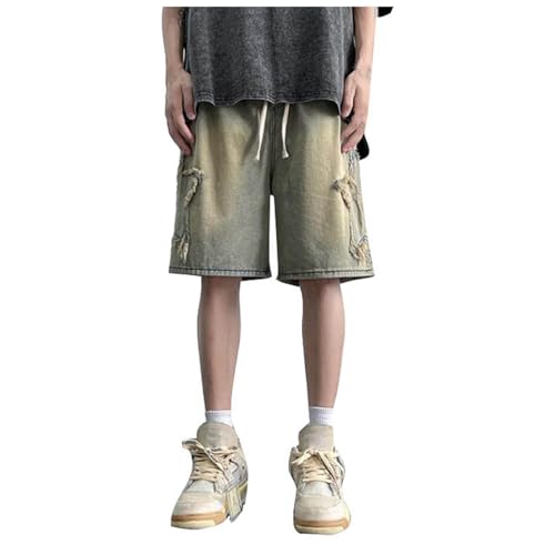 Mens Denim Shorts Summer Wide Leg Drawstring Star Bermuda Shorts 2026 Fashion Jeans with Pockets Y2k Clothes Casual Lounge Short Pants Hip Hop Streewear