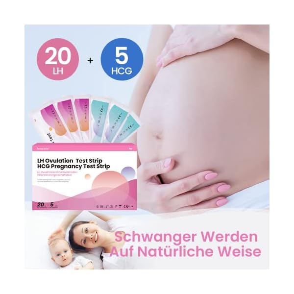 Femometer 20 ovulationstest + 5 Schwangerschaftstest 25 miu/ml optimaler Sensitivität mit Urinbecher – Bild 9
