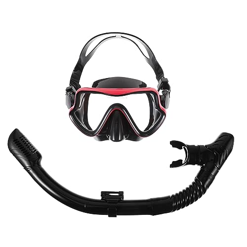 GOOHOCHY 1 Set Adult Snorkeling Mask Snorkel Set Compact Lightweight Snorkeling Gear Red Frame Black Size