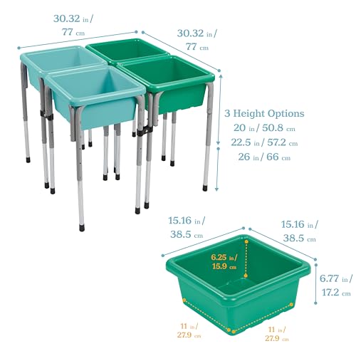 Image of ECR4Kids 4-Station Sand and Water Adjustable Play Table, Sensory Bins, Seafoam /Emerald