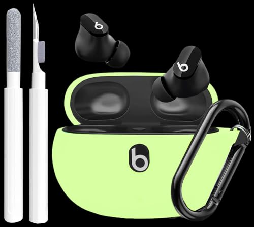 Olytop for Beats Studio Buds/Bud + Case with Cleaner kit 2021/2023, Soft Silicone Cover New Beat Studio Buds Plus Protective Skin with Keychain for Beat Studio Buds/Bud Plus Case, Night Glow Green
