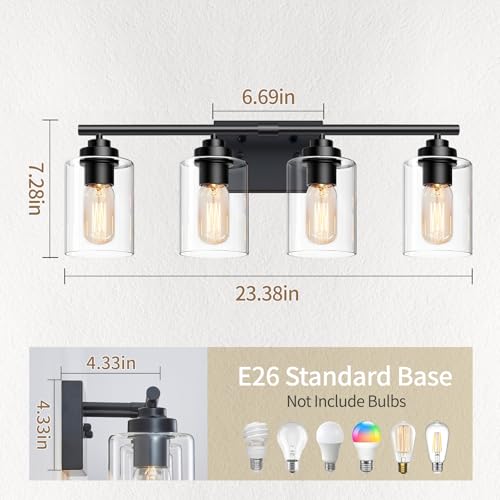 Image of SKEJAO Bathroom Vanity Lights Over Mirror,Bathroom Light Fixture Wall Sconce Lighting for Bedroom,Living Room (Black, 4-Light)