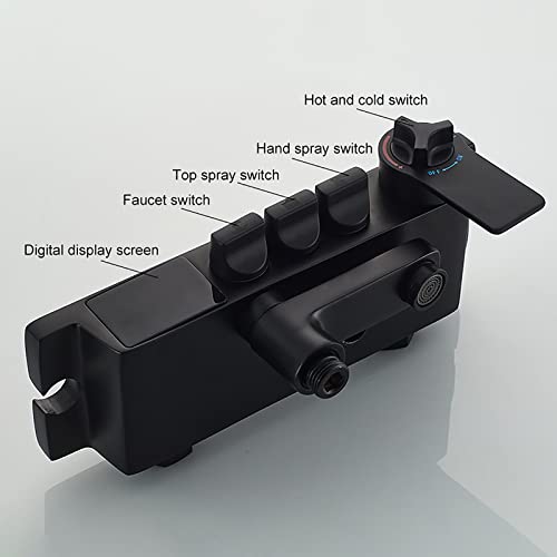 Ensemble combiné de douche thermostatique noir LED avec mitigeur mural et douchette - 7
