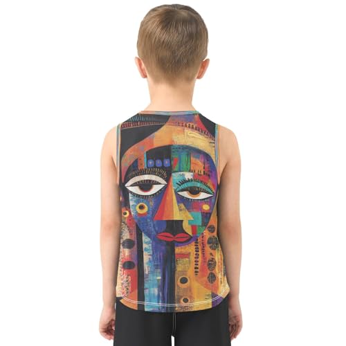 Boys Tank Top Shirts African Face Tribal Ethnic Abstract Sleeveless T-Shirts Crew Neck for Kids Clothing Children3