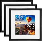 12x12 Cadre noir de cadre 3, En verre et en bois carré cadre photo - Affiche l'image 8x8 avec tapis ou 12 x 12 Sans Mat, Bureau & Cadre photo de collage mural