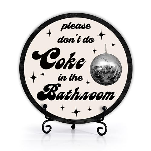 Funny Bathroom Decor, Modern Bathroom Wall Art, Funny Bathroom Quotes, Rustic Farmhouse Bathroom Signs For Home, Please Dont Do Coke In The Bathroom Sign, Restroom Decor Plaque With Stand-21