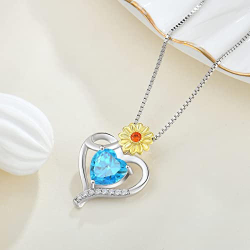 Lwsary Sunflower Heart Necklace For Women 18K Plated Silver April Simulated Diamond Birthstone Flower Pendant Jewelry Gift For Wife #TOP2