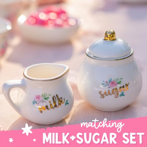 Giggle & Honey GHA1106 Porcelain Tea Set For Girls - White & Floral Tea Party Set For Kids I Complete Children Tea Sets With Carry Case, Teapot, Cups And More, Birthday Gift For Little Girls & Toddlers thumb #7