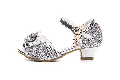 Kid Girls Glitter Wedding Sandals Sequin Party Bridesmaids Princess Crystal High Heels Shoes2