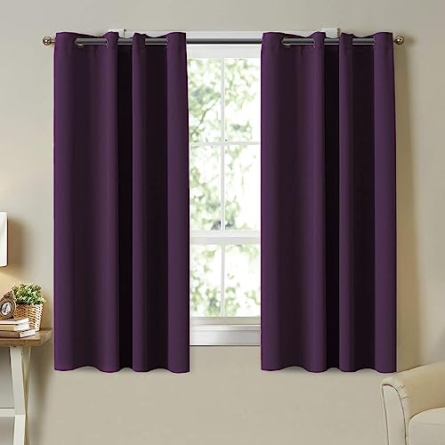Turquoize Room Darkening Curtain Panels for Living Room, Purple Curtains for Girls Room, Thermal Insulated Solid Ring Top Blackout Curtains/Drapes for Bedroom, 2 Panels, 63 Inch Length, Royal Purple