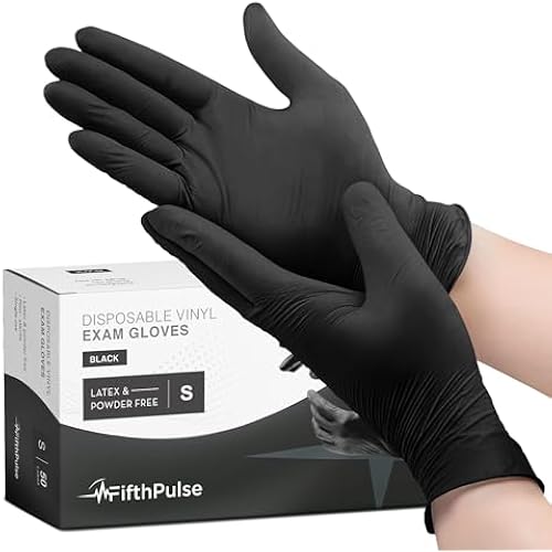 FifthPulse Black Vinyl Disposable Gloves - Powder and Latex Free Medical Exam Gloves