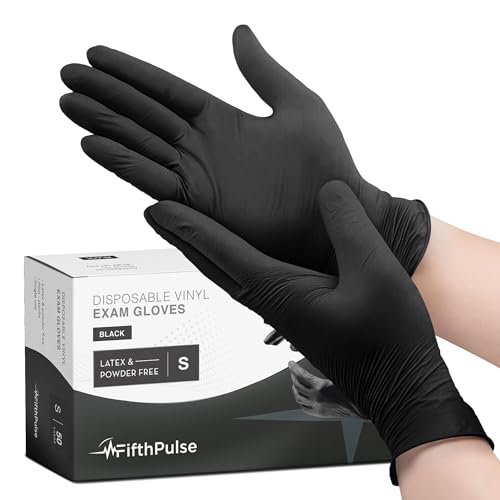 FifthPulse Black Vinyl Disposable Gloves Small 50 Pack - Latex Free,Powder Free Medical Exam Gloves - Surgical,Home,Cleaning,and Food Gloves - 3 Mil Thickness