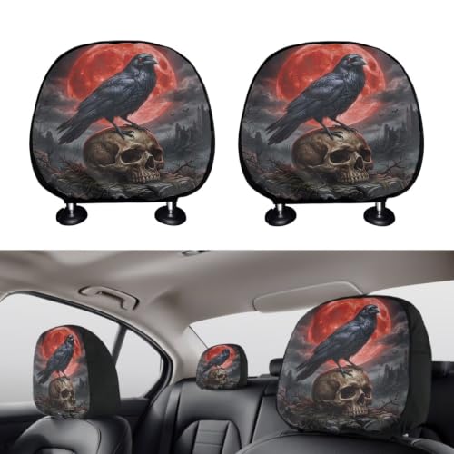 DBBXHZJY 2 PCS Gothic Car Seat Headrest Cover Easy Installtion Headrest Protector Breathable Washable Head Rest Cover for Truck Crow Auto Accessories Universal Fit Most SUVs MVPs Pickup
