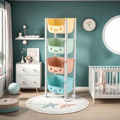 おもちゃ箱 絵本棚 雑誌収納 収納ワゴン 小物収納ボックス バスケット サイドチェスト ストッパ付き キャスター付き ラッククリスマス飾り 可愛い 分類収納 大容量 おしゃれ 蓋無し 4段