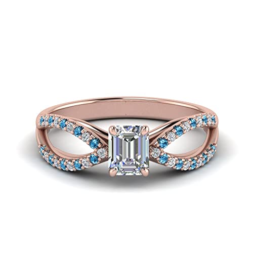 Image of 55Carat Choose Your Gemstone Reverse Pave Split Shank Diamond CZ Ring Rose Gold Plated Emerald Shape Split Shank Engagement Ring Minimal Modern Design Birthday Gift Wedding Gift US Size 4 to 12