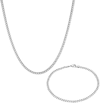 Conjunto Corrente Masculina Grumet 3mm Aço Inoxidável Prata Corrente Masculina 70cm Com Pulseira