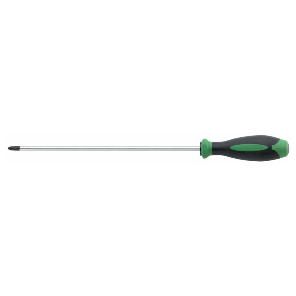 Stahlwille46313001 Cross-Head Screwdriver DRALL+, Made of Chrome Alloy Steel, Chrome Plated with 2-Component Cushioned Handle, Black Tip & Extra Long, Strong & Comfortable, PH size 1, Length 250mm