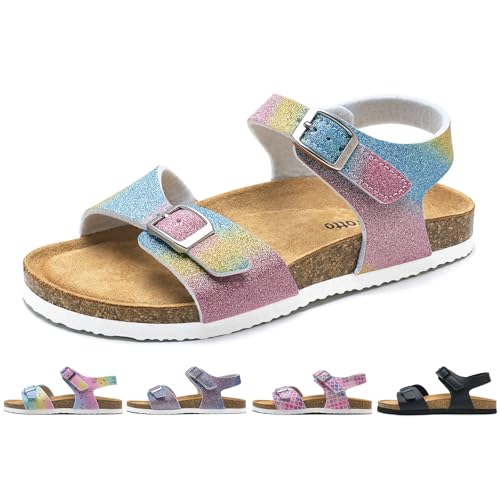 Torotto Sandalen Mädchen Jungen Mit Kork Sandals Kinder Pantoffeln Riemen Verstellbare Schnalle Rutschfeste Mit Klettverschluss Sandaletten für Drinnen und Draußen(Buntes 32EU)