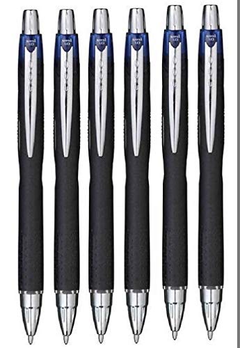 Uni Ball Jetstream Lot de 6 stylos roller rétractables à encre pigmentée à séchage rapide Pointe large 1 mm et largeur de trait 0,45 mm Bleu