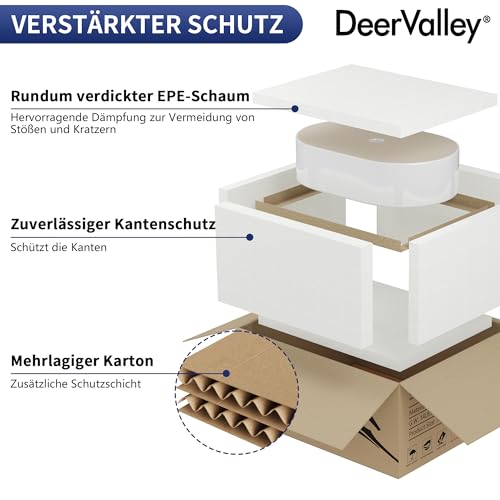 DeerValley Ally Waschbecken Badezimmer, Quadrat Waschbecken Handwaschbecken, Aufsatzwaschbecken 485mm*375mm (Weiß 560mm*360mm)