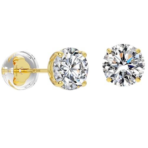 Real Solid 14k Gold Solitaire Round Cubic Zirconia CZ Stud Earrings