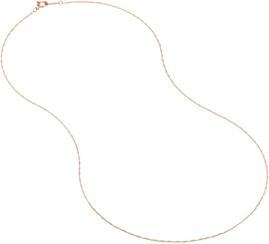 JewelryWeb 14k Rose Gold 0.7mm Light Weight Rope Chain Necklace 5.5mm Spring-Ring Closure 18 Inch Chain Necklace for Women and Men