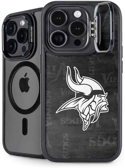 Skinit Kickstand Phone Case Compatible with iPhone 15 Pro Max - Officially Licensed NFL Minnesota Vikings Black & White Design