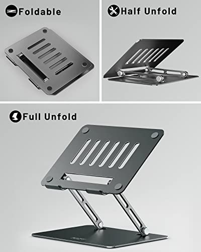 Jczt Foldable Laptop Stand For Desk, Adjustable Height Ergonomic Computer Stand, Aluminum Portable Laptop Stands Holder Riser For Macbook Air Pro, All 10-16" Notebooks Laptops, Space Gray #TOP5