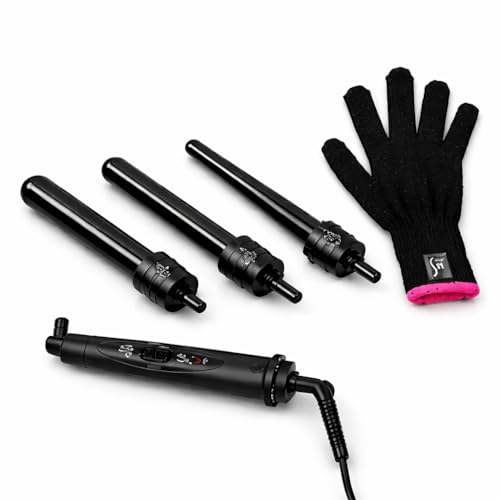 HerStyler 3 in 1 Ceramic Curling Iron Set - Clipless Barrels - Black