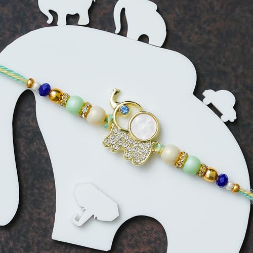 Image of Rakhi for Brother Combo of 2 Rakhi for Men with Fridge Magnet, Roli Chawal Best Wishes Greeting Card