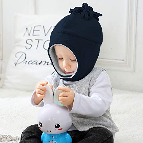 Century Star Baby Fleece Hat Warm Earflap Toddler Boys Winter Hat And Mitten Set 01 Navy Blue 3-12 Months #TOP5
