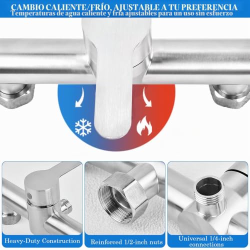Miniatura 6 de Monomando Ducha, Grifo De Ducha Frío Y Caliente, Grifo Ducha Baño De Pared Acero Inoxidable 304, Grifo De Baño Para Agua Fría Y Caliente Con Cabezal De Ducha