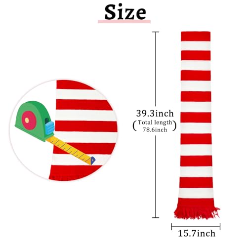 Red and White Striped Scarf Christmas Soft Knit Scarf Winter Classic Striped Scarves Snowman Gru Costume for Women Men (Red)4