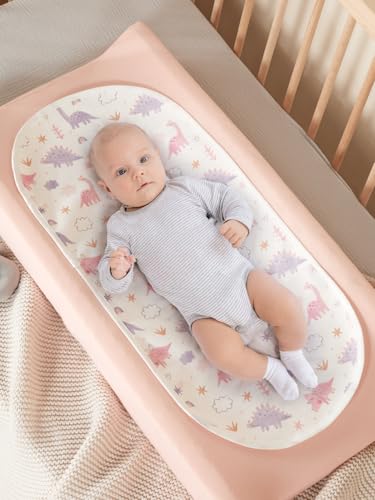 Image of TILLYOU Waterproof Changing Pad Liners 6 Pack, 100% Cotton Reusable Cloth Diaper Liners, Dinosaur