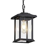 Eietonte Black Outdoor Pendant Light Fixture, Modern Exterior Waterproof Hanging Lantern, 1-Light Pendant Lighting with Clear Glass, E26 Socket Anti-Rust Porch Chandelier Ceiling Lamp for Entry