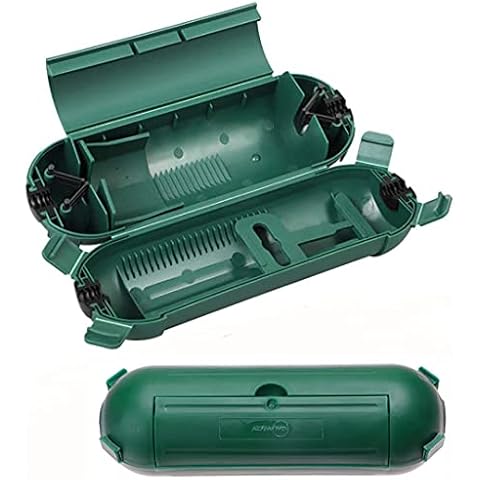 2 Pack Extension Cord Safety Protective Cover with 4 Lockable Latches Indoor Outdoor Water-Resistant Holder for Holiday Lights,String Lights, Plugs and Wires | Capsule Shaped Protector (Green) Cover
