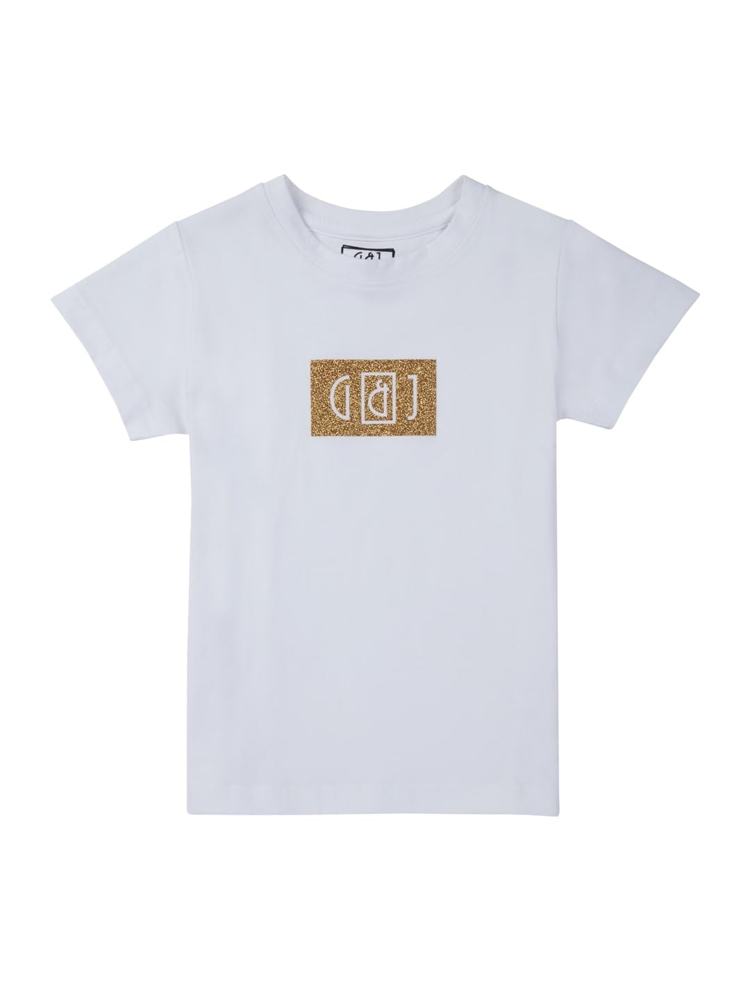 Gini and Jony Girls White Glitter Print Cotton Half Sleeves Knits Top