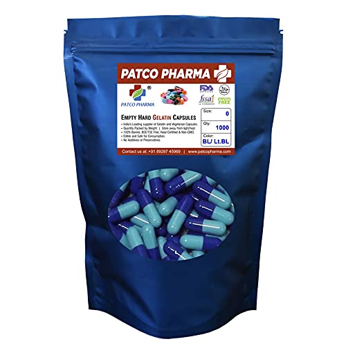 Patco Pharma - Size 0 Dark Blue/Light Blue Empty Gelatin Pill Capsule - Gluten Free | DIY Powder Filling (Pack of 1000) (B09C382PGB) Amazon Price History, Amazon Price Tracker