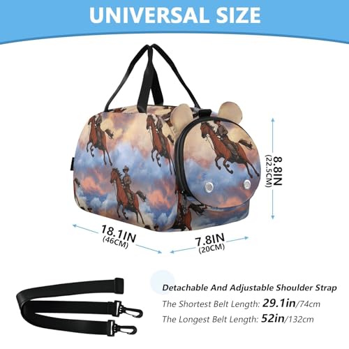 Cowboy on Horseback Kids Duffle Bag,Sports Gym Bag with Shoe Compartment Travel Duffel Bags for Boys and Girls3