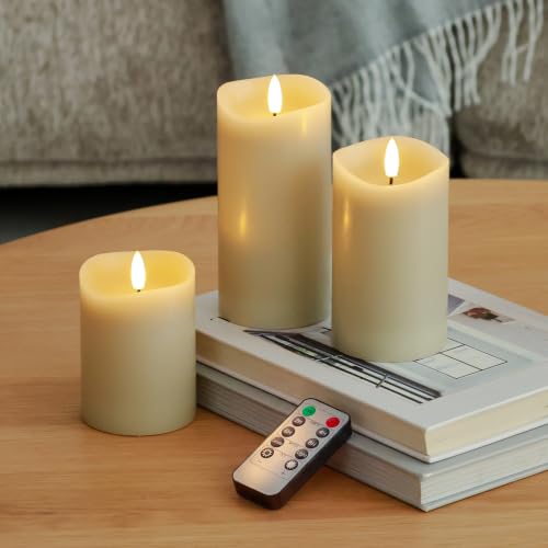 Image of Beige LED Real Tan‑Wax Flameless Battery‑Operated Pillar Flickering Candles