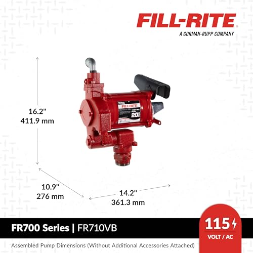 Image of Fill-Rite FR710VB 115V 20 GPM Fuel Transfer Pump with Discharge Hose & Automatic Nozzle, Red | Gasoline, Diesel, Kerosene, Ethanol Blends, Methanol Blends & Biodiesel up to B20